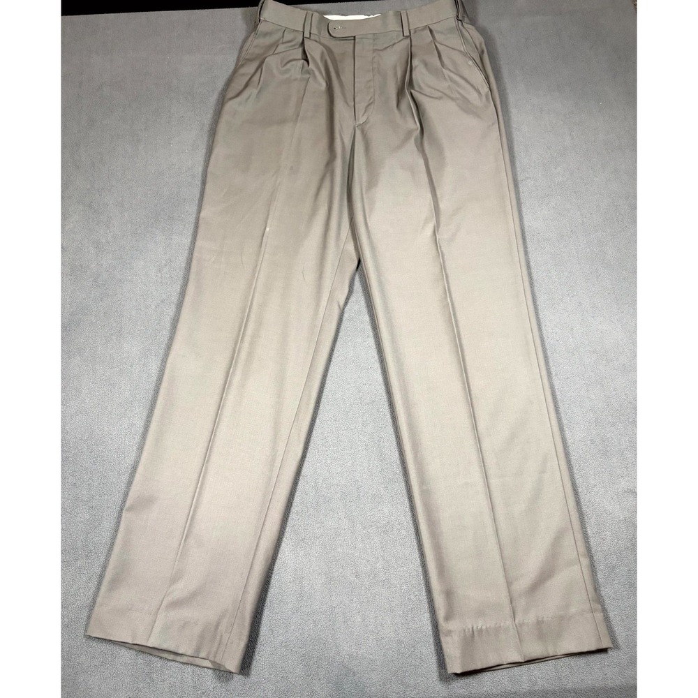 Giorgio De Paoli Dress Pants Men's 33 Beige Grey Relaxed Pleated Slash Pockets
